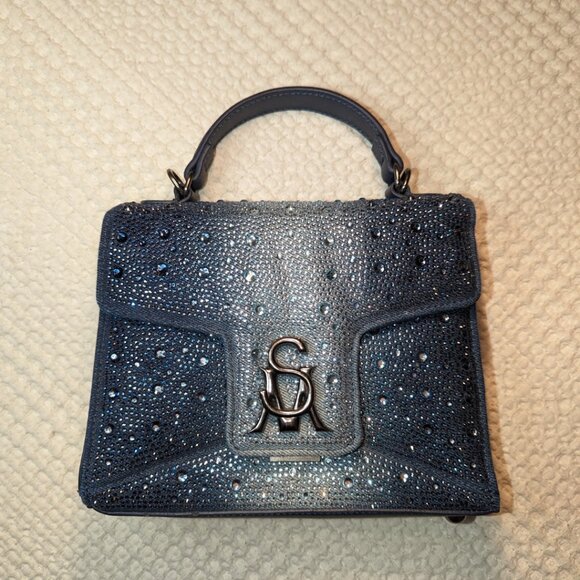 Steve Madden Mini Sparkle Crossbody Denim Blue Premium Faux Leather Like New - Picture 7 of 12